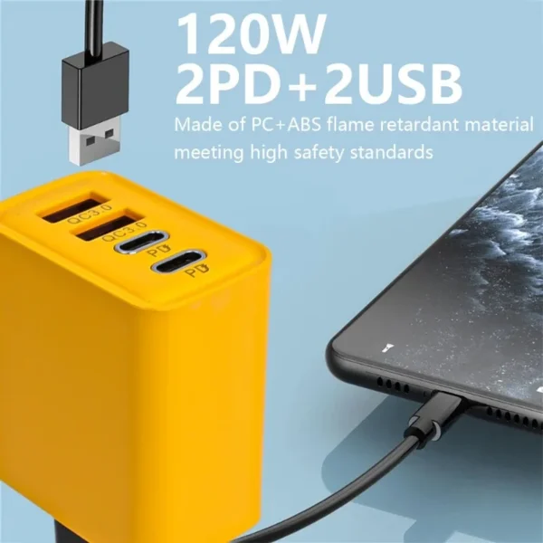 Xiaomi 120W Super Fast Charger 4 Port USB C PD Ultra Fast Charger Quick Cable Type C Charging For Xiaomi iPhone Samsung Charger – Image 2