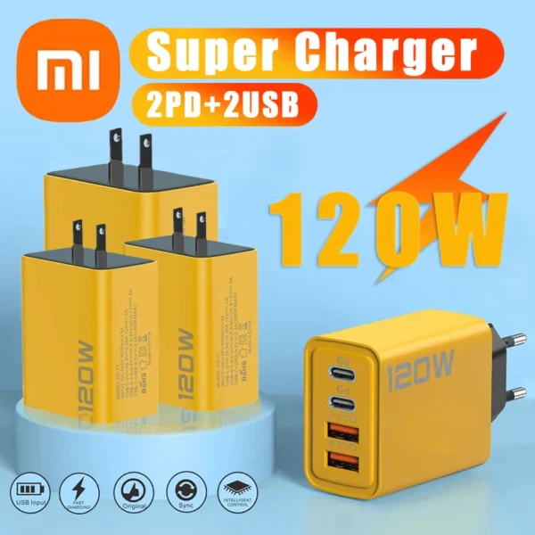 Xiaomi 120W Super Fast Charger 4 Port USB C PD Ultra Fast Charger Quick Cable Type C Charging For Xiaomi iPhone Samsung Charger