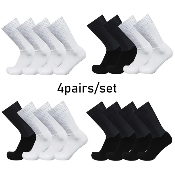 Chaussettes 4 paies / ensembles aéro couleur pure cyclisme silicone sport non glissé pro racing bicycle chaussettes de calcitines fraîches d'été ciclismo