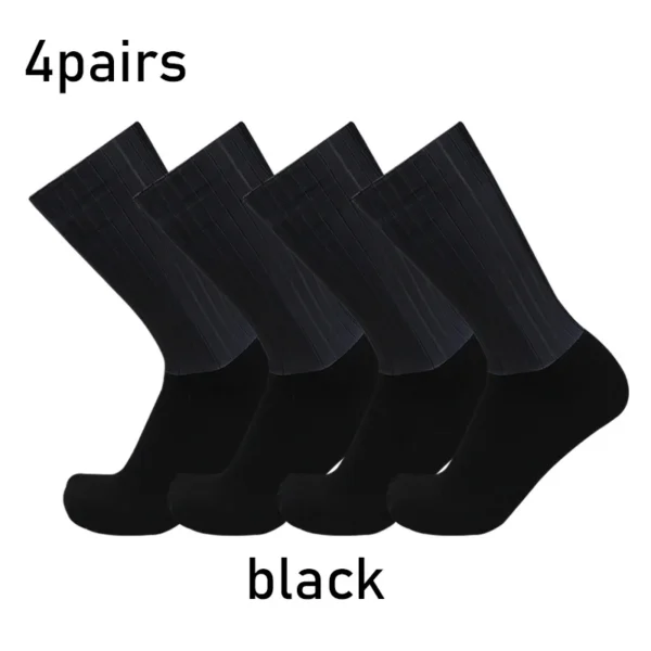 Chaussettes 4 paies / ensembles aéro couleur pure cyclisme silicone sport non glissé pro racing bicycle chaussettes de calcitines fraîches d'été ciclismo – Image 4