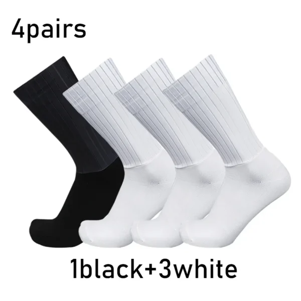Chaussettes 4 paies / ensembles aéro couleur pure cyclisme silicone sport non glissé pro racing bicycle chaussettes de calcitines fraîches d'été ciclismo – Image 5