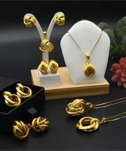 Ensemble Collier pour Femme Mariée, Bijoux Plaqués Or 24K Dubaï, Parure Collier et Boucles d'Oreilles pour Mariage, Bijoux Indiens.