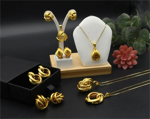 Ensemble Collier pour Femme Mariée, Bijoux Plaqués Or 24K Dubaï, Parure Collier et Boucles d'Oreilles pour Mariage, Bijoux Indiens.