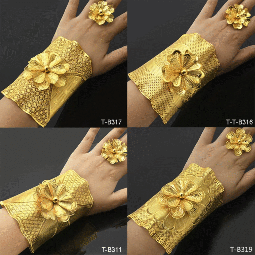 Bracelets et Bagues Couleur Or pour Femmes, Bijoux Charmants Indiens, Bracelet Bijou de Mariage Arabe, Cadeaux pour Banquets et Fêtes. – Image 2