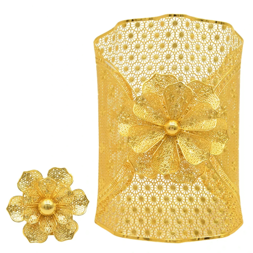 Bracelets et Bagues Couleur Or pour Femmes, Bijoux Charmants Indiens, Bracelet Bijou de Mariage Arabe, Cadeaux pour Banquets et Fêtes. – Image 3