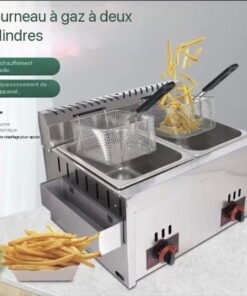 Alternative view of Friteuse à gaz en acier inoxydable 12L, machine de comptoir pour poulet frit et frites, friteuse commerciale avec double cuve