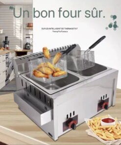 Friteuse à gaz en acier inoxydable 12L, machine de comptoir pour poulet frit et frites, friteuse commerciale avec double cuve