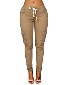 Pantalon Cargo Ajusté en Polyester Mode Automne pour Femmes