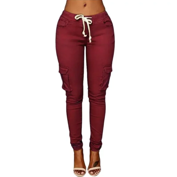 Pantalon Cargo Ajusté en Polyester Mode Automne pour Femmes – Image 2