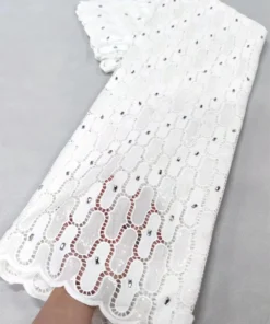 Vente Chaude Tissu en Dentelle Nigériane en Chiffon Cordonné 2024, Dentelle de Haute Qualité avec Pierres Blanches, Tissus Africains de Luxe, 5 Mètres pour Robe.
