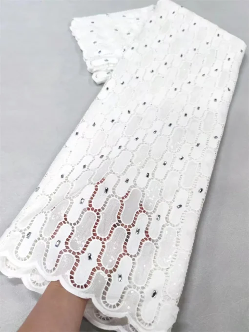 Vente Chaude Tissu en Dentelle Nigériane en Chiffon Cordonné 2024, Dentelle de Haute Qualité avec Pierres Blanches, Tissus Africains de Luxe, 5 Mètres pour Robe.