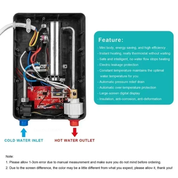 Chauffe-eau électrique instantané sans réservoir, chauffe-eau pour salle de bain 110V/220V, douche sans réservoir avec thermostat intelligent, sûr et automatique – Image 5