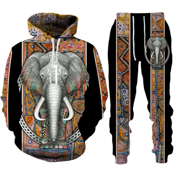 Autumn African Elephant 3D Printed Hoodie Suit Men Sweatshirts Sweatpants Casual Fashion Two Piece Tracksuit Set Men's Clothing – Image 3