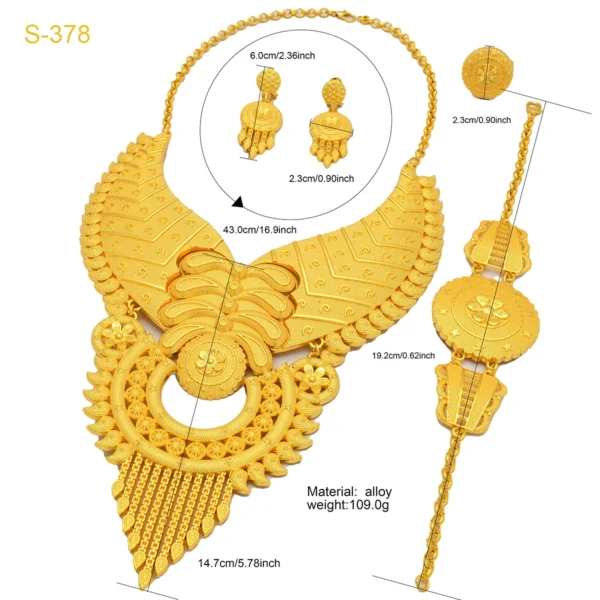 Parure de Bijoux Indienne Plaquée Or 24k pour Femme, Ensemble Collier de Fête Dubai Africain, Cadeaux de Mariage pour Mariée, Ensemble de Bijoux Arabes. – Image 6