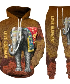 Autumn African Elephant 3D Printed Hoodie Suit Men Sweatshirts Sweatpants Casual Fashion Two Piece Tracksuit Set Men's Clothing