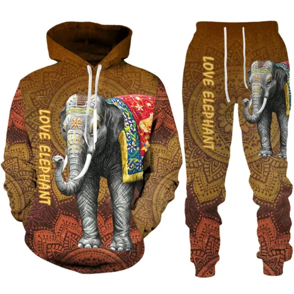 Autumn African Elephant 3D Printed Hoodie Suit Men Sweatshirts Sweatpants Casual Fashion Two Piece Tracksuit Set Men's Clothing