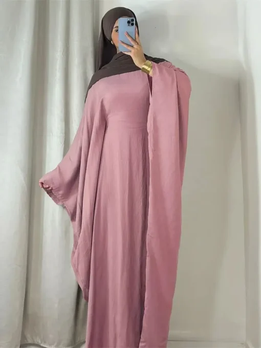 Crêpe douce d'été comme lin khimar papillon batwing abaya dubai luxe 2024 Islam musulman kaftan modeste robe pour femmes kebaya – Image 4