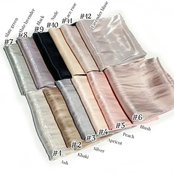 18 couleurs Hijab Femme Écharpe Brillante Musulmane Longue Foulard Léger Turban Doux Châle Organza Satin Scintillant – Image 5