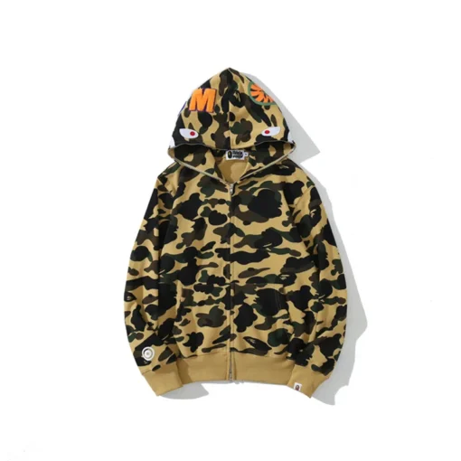 camouflage tendance avec motif requin, 100 % coton, pour hommes et femmes. Fine broderie, coupe ample en coton pur, avec capuche en peluche – Image 4