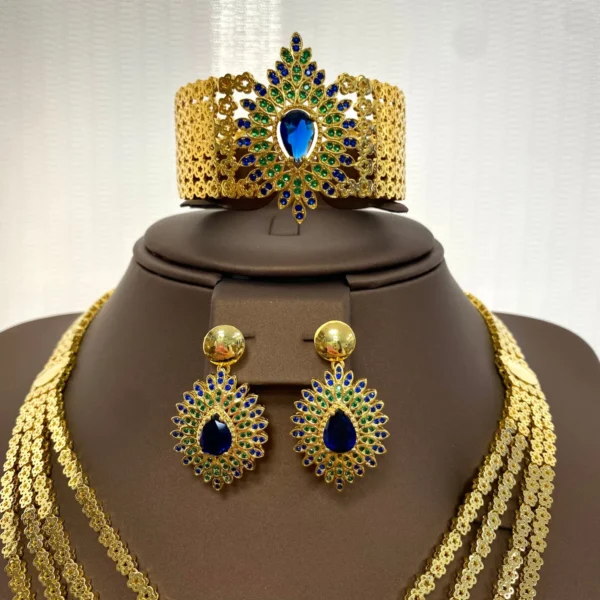 Parure de Bijoux de Luxe Africaine Dubaï 4 Pièces pour Femme, Plaquée Or avec Zircon Cubique, Accessoires de Mariée Indienne pour Mariage – Image 4