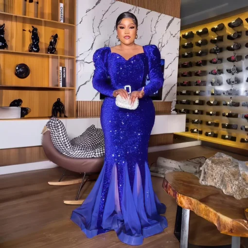 Nouvelle collection de robes de soirée de luxe. Robes africaines de fête en sequins et en maille, élégante robe sirène pour femmes africaines – Image 3