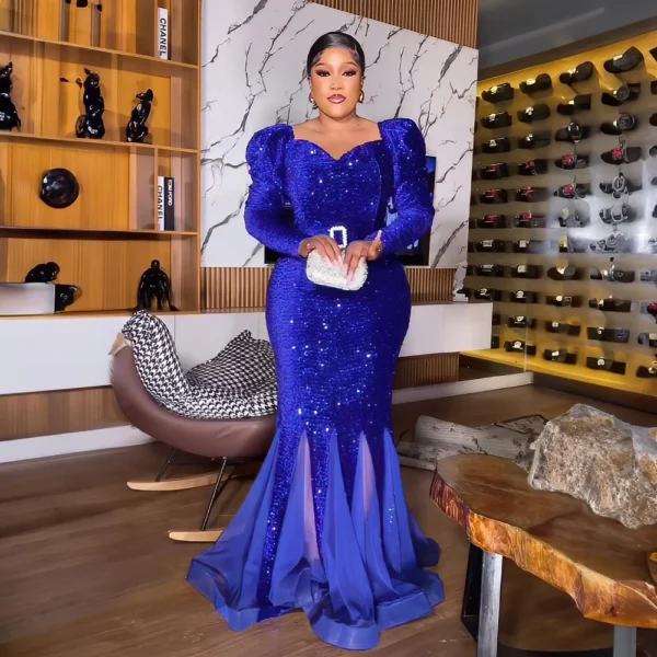 Nouvelle collection de robes de soirée de luxe. Robes africaines de fête en sequins et en maille, élégante robe sirène pour femmes africaines – Image 3