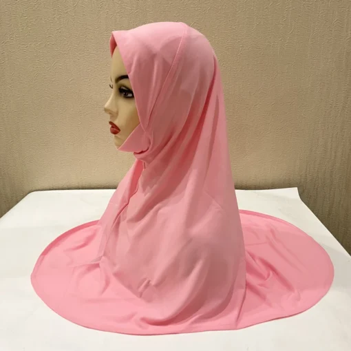Grands Foulards Unis pour Filles, Hijab Musulman avec Partie Menton, Écharpe Islamique de Haute Qualité à Enfiler, Écharpe de Prière Ramadan Très Demandée – Image 2