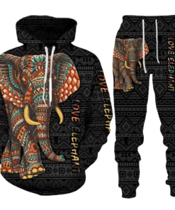 Alternative view of Autumn African Elephant 3D Printed Hoodie Suit Men Sweatshirts Sweatpants Casual Fashion Two Piece Tracksuit Set Men's Clothing