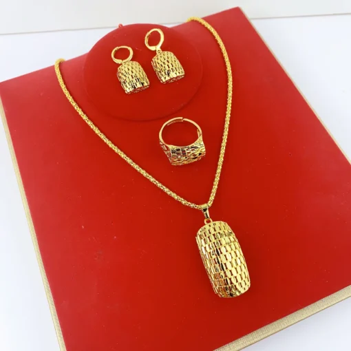 Dubai 24k Gold Color Necklace Sets for Women Ethiopian African Bridal Pendant Jewelry Set Indian Jewellery Party Gifts – Image 2