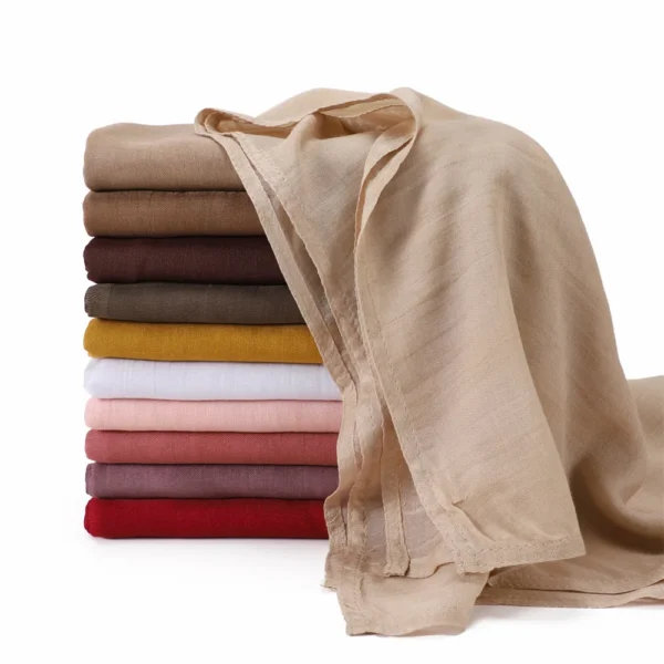 Écharpe à Bords à Double Couture en Coton Modal Uni pour Femmes Musulmanes, Doux et Léger Châle en Rayonne, Hijab 185x85cm – Image 4