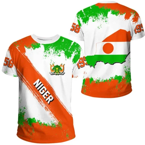 T-shirt graphique avec carte et drapeau du Niger, manches courtes pour garçons d'Afrique. T-shirt décontracté avec écusson, emblème national, pour hommes et enfants – Image 3