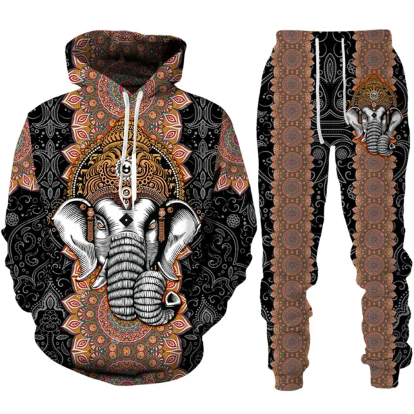 Autumn African Elephant 3D Printed Hoodie Suit Men Sweatshirts Sweatpants Casual Fashion Two Piece Tracksuit Set Men's Clothing – Image 4