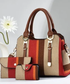 3 Piece Set Women's Bag 2024 Summer New Large Women's Handbag with Wallet Vertical Stripes Women's Shoulder Crossbody Bags