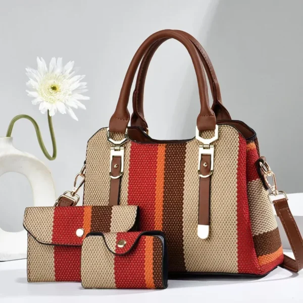 3 Piece Set Women's Bag 2024 Summer New Large Women's Handbag with Wallet Vertical Stripes Women's Shoulder Crossbody Bags
