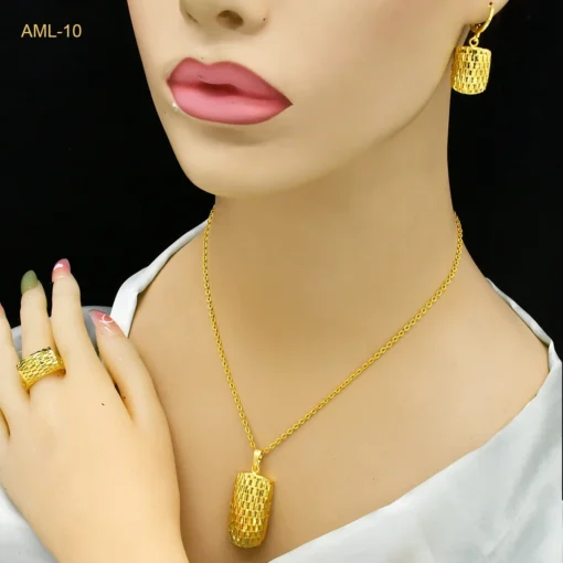 Dubai 24k Gold Color Necklace Sets for Women Ethiopian African Bridal Pendant Jewelry Set Indian Jewellery Party Gifts – Image 3