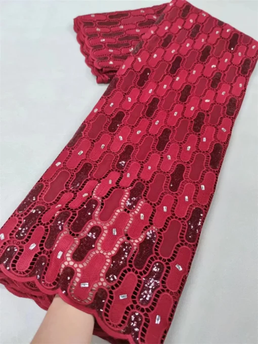 Vente Chaude Tissu en Dentelle Nigériane en Chiffon Cordonné 2024, Dentelle de Haute Qualité avec Pierres Blanches, Tissus Africains de Luxe, 5 Mètres pour Robe. – Image 2