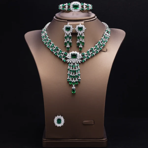 Ensembles Complet de Bijoux pour Femmes, 4 Pièces de Luxe, Colliers de Mariage en Cristal CZ de Dubaï et du Nigéria, Spécial Fêtes. – Image 2