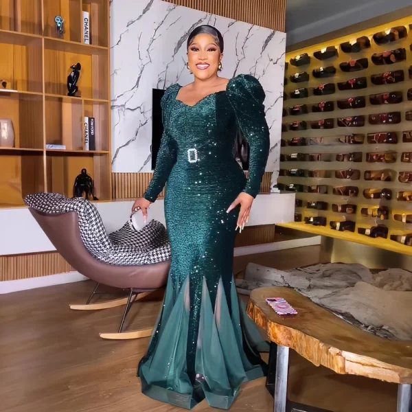 Nouvelle collection de robes de soirée de luxe. Robes africaines de fête en sequins et en maille, élégante robe sirène pour femmes africaines – Image 2