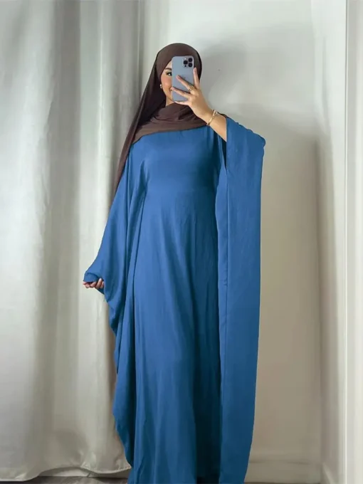 Crêpe douce d'été comme lin khimar papillon batwing abaya dubai luxe 2024 Islam musulman kaftan modeste robe pour femmes kebaya