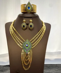Parure de Bijoux de Luxe Africaine Dubaï 4 Pièces pour Femme, Plaquée Or avec Zircon Cubique, Accessoires de Mariée Indienne pour Mariage