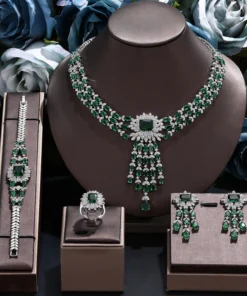 Ensembles Complet de Bijoux pour Femmes, 4 Pièces de Luxe, Colliers de Mariage en Cristal CZ de Dubaï et du Nigéria, Spécial Fêtes.