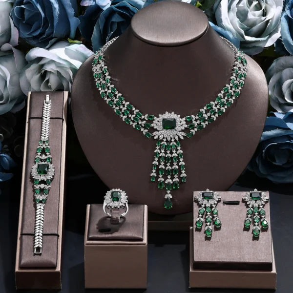 Ensembles Complet de Bijoux pour Femmes, 4 Pièces de Luxe, Colliers de Mariage en Cristal CZ de Dubaï et du Nigéria, Spécial Fêtes.