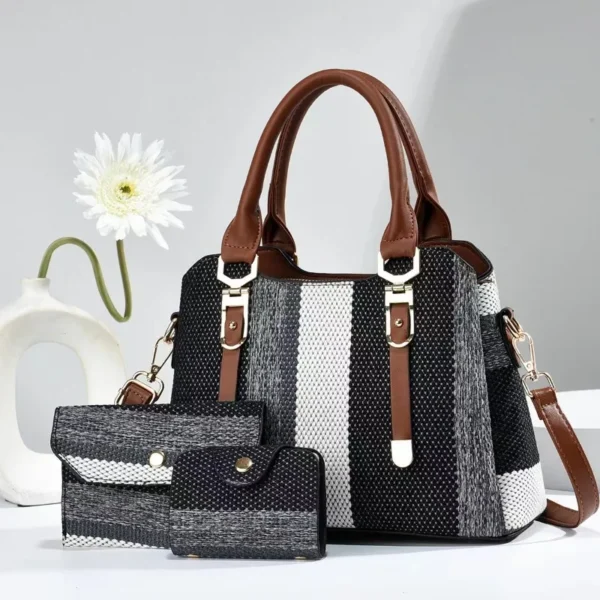 3 Piece Set Women's Bag 2024 Summer New Large Women's Handbag with Wallet Vertical Stripes Women's Shoulder Crossbody Bags – Image 6