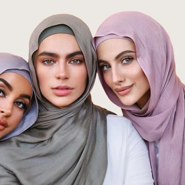 Écharpe à Bords à Double Couture en Coton Modal Uni pour Femmes Musulmanes, Doux et Léger Châle en Rayonne, Hijab 185x85cm – Image 2