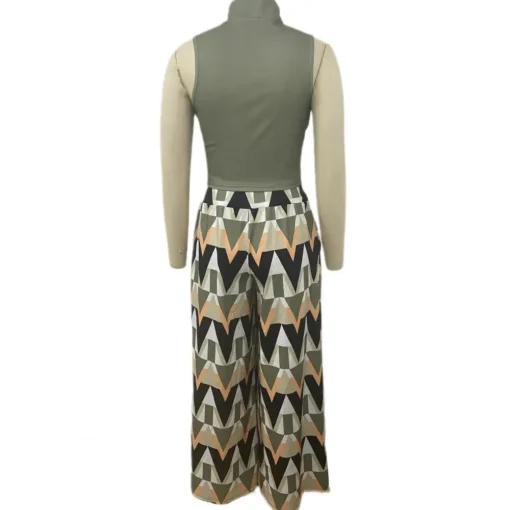 Ensemble pantalon large et haut imprimé floral pour femmes. Ensemble de vacances avec crop top et pantalon à jambes larges, taille haute, idéal pour la plage – Image 3