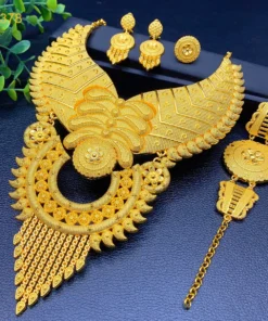 Parure de Bijoux Indienne Plaquée Or 24k pour Femme, Ensemble Collier de Fête Dubai Africain, Cadeaux de Mariage pour Mariée, Ensemble de Bijoux Arabes.