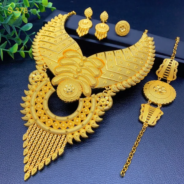 Parure de Bijoux Indienne Plaquée Or 24k pour Femme, Ensemble Collier de Fête Dubai Africain, Cadeaux de Mariage pour Mariée, Ensemble de Bijoux Arabes.