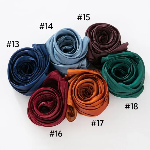 18 couleurs Hijab Femme Écharpe Brillante Musulmane Longue Foulard Léger Turban Doux Châle Organza Satin Scintillant – Image 6