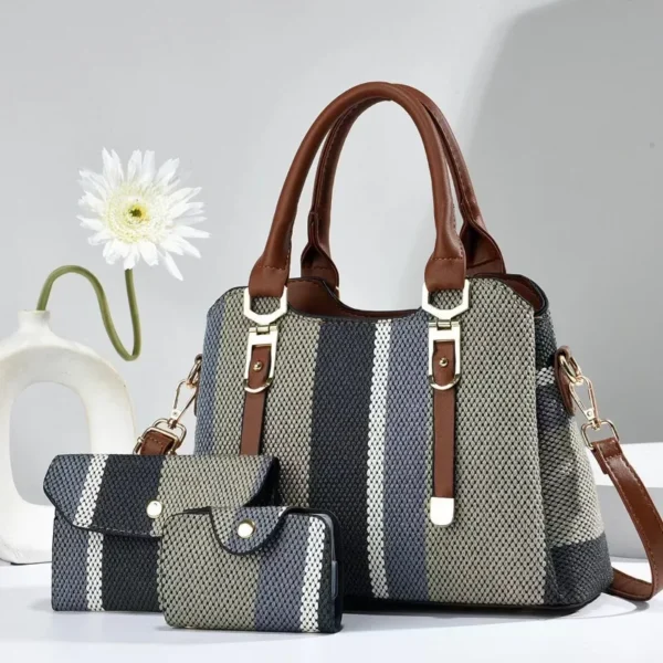 3 Piece Set Women's Bag 2024 Summer New Large Women's Handbag with Wallet Vertical Stripes Women's Shoulder Crossbody Bags – Image 5