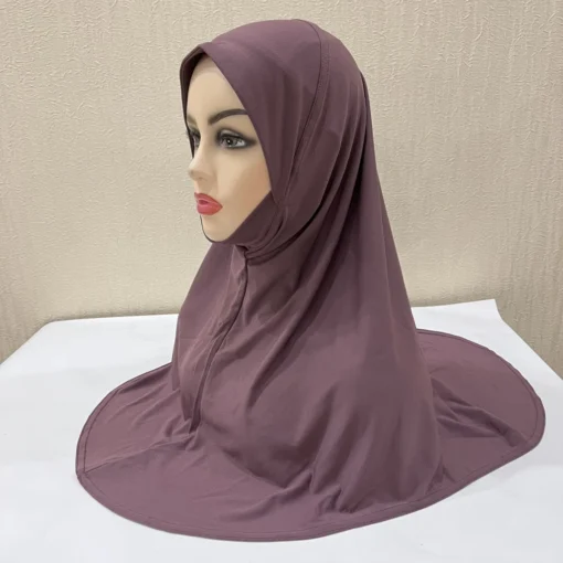 Grands Foulards Unis pour Filles, Hijab Musulman avec Partie Menton, Écharpe Islamique de Haute Qualité à Enfiler, Écharpe de Prière Ramadan Très Demandée – Image 5